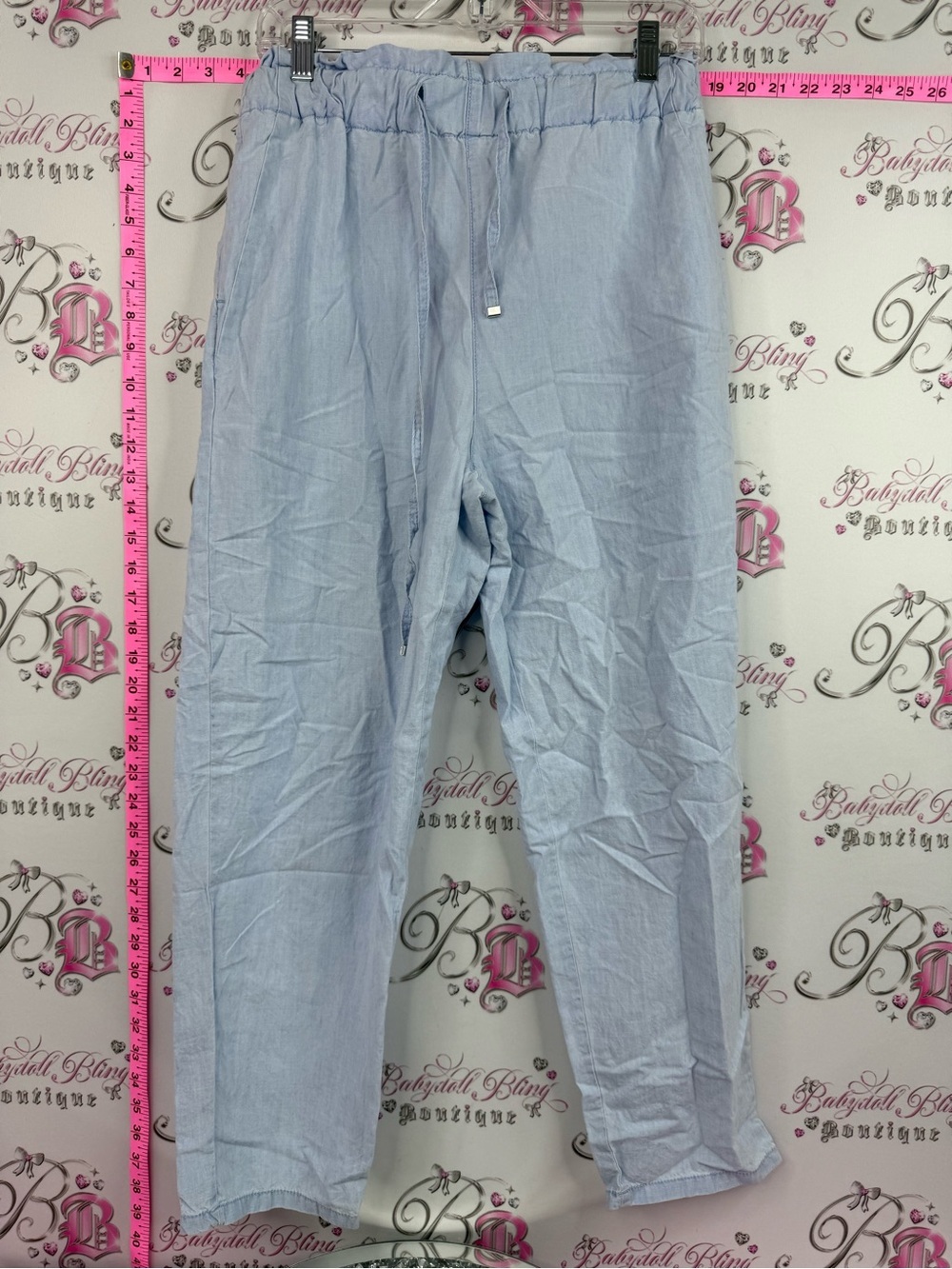 Zara pants baby blue flowy Light Blue Drawstring Cotton Pants